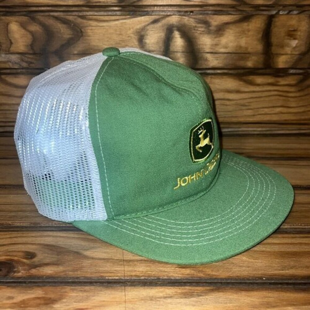 Vintage John Deere K Products Snap Back Trucker Hat Mesh MADE IN USA Green White - Picture 3 of 10